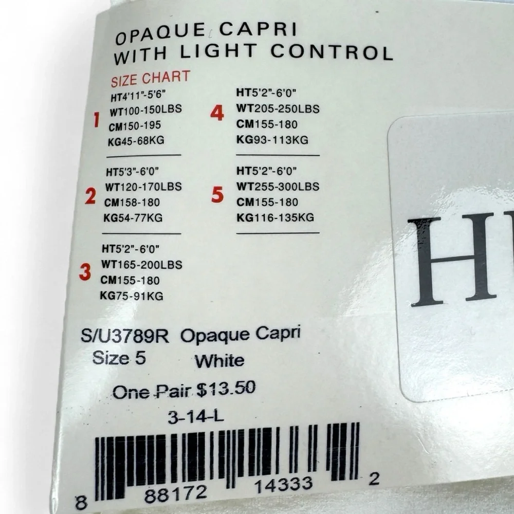 Hue‎ Womens White Opaque Capri Tights w/ Light Control Size 5 - 255-300 Lbs